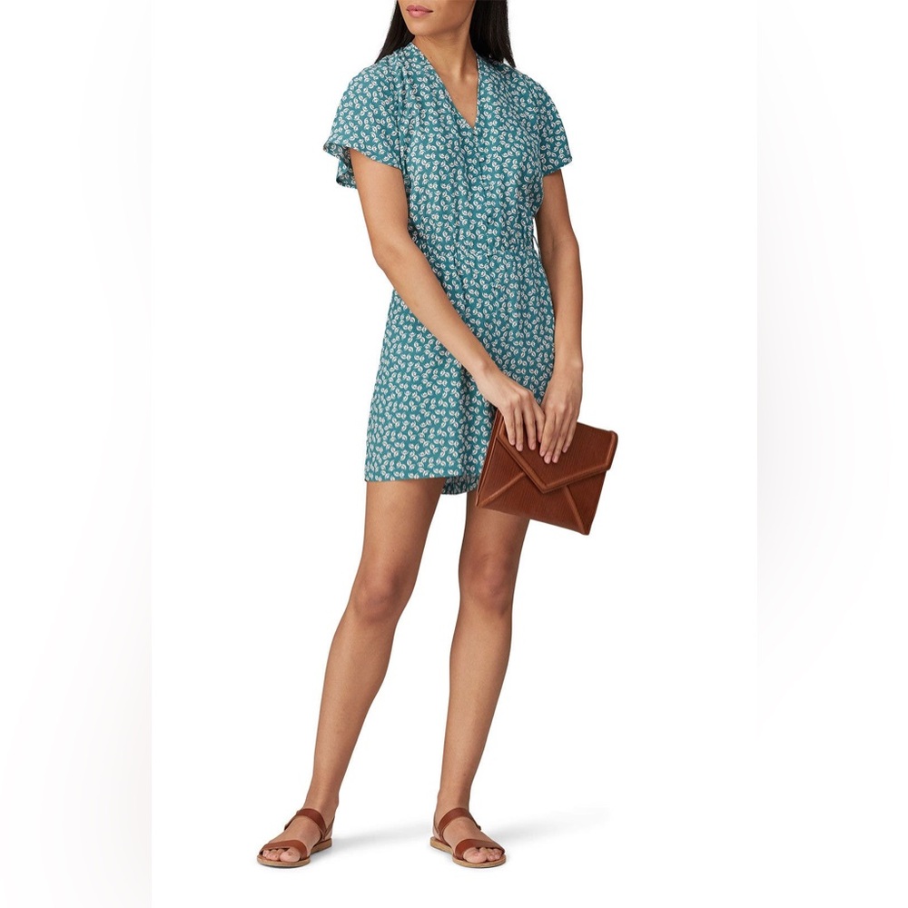Rails Sophia Romper Teal Floral Print Crepe Button Front Flutter Sleeve‎ size XS